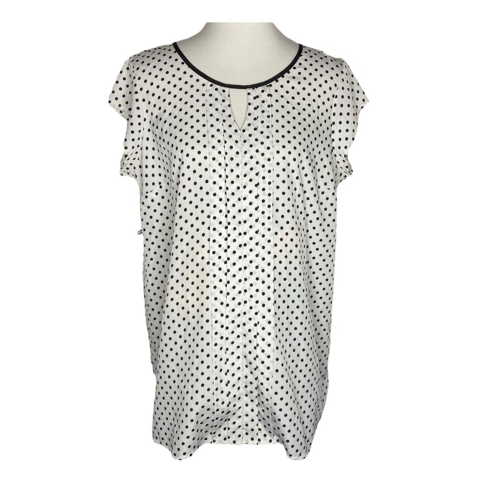 Two Hearts Maternity Polka Dot Blouse Keyhole White Top Large Boho Office Career
